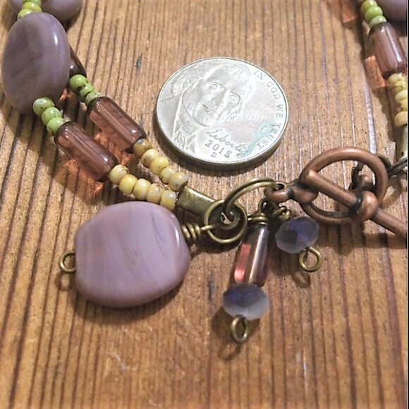 Purple and Green Double Strand Ladies Beaded Bracelet, Handmade Ladies B… - Picture 5 of 8